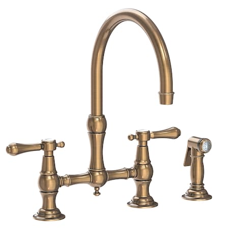 Newport Brass Kitchen Bridge Faucet With Side Spray in Antique Brass 9458-06